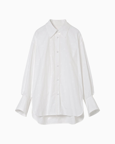Floral Jacquard Cotton Oversized Shirt - white