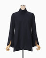 Light Wool Max Gabadine High Neck Blouse - navy