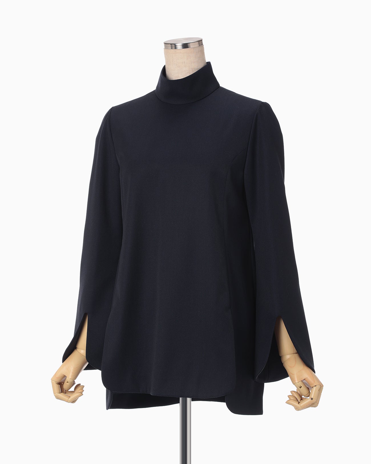 Light Wool Max Gabadine High Neck Blouse - navy