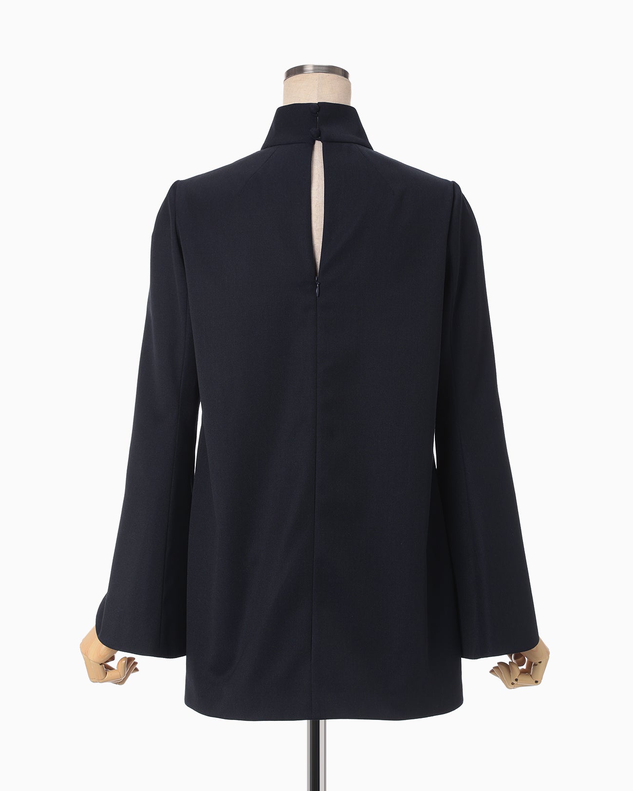Light Wool Max Gabadine High Neck Blouse - navy
