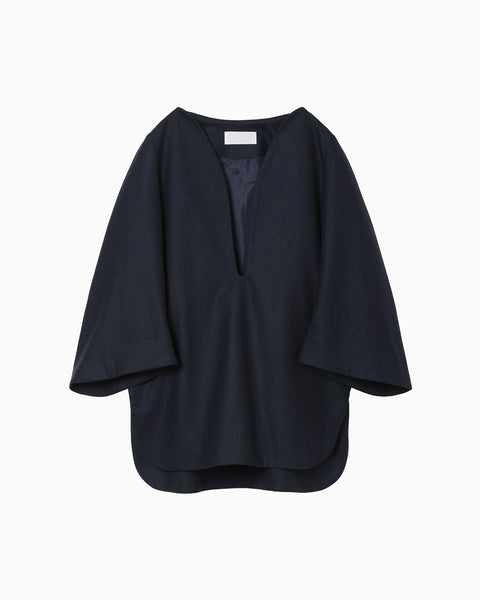 Wool Flannel Plunge Top - navy