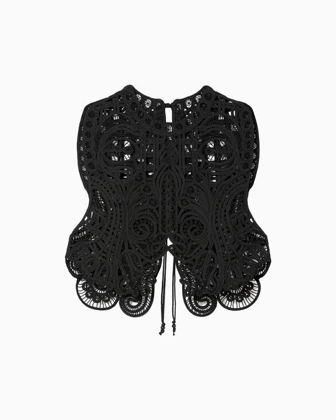 Cord Embroidery Vest - black