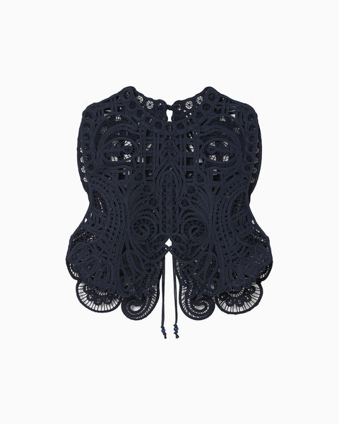 Cord Embroidery Vest - navy