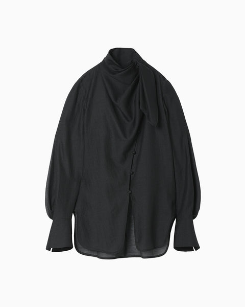 Sheer Draped Blouse - black