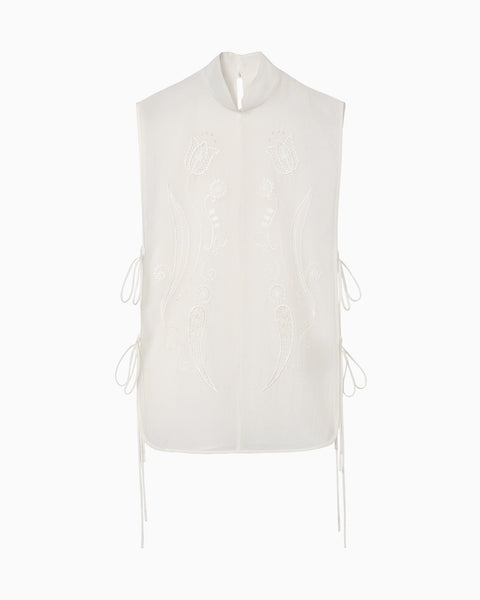 Sheer Embroidery Vest - white