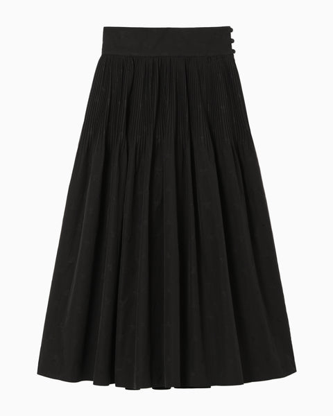 Floral Jacquard Cotton Pleated Skirt - black