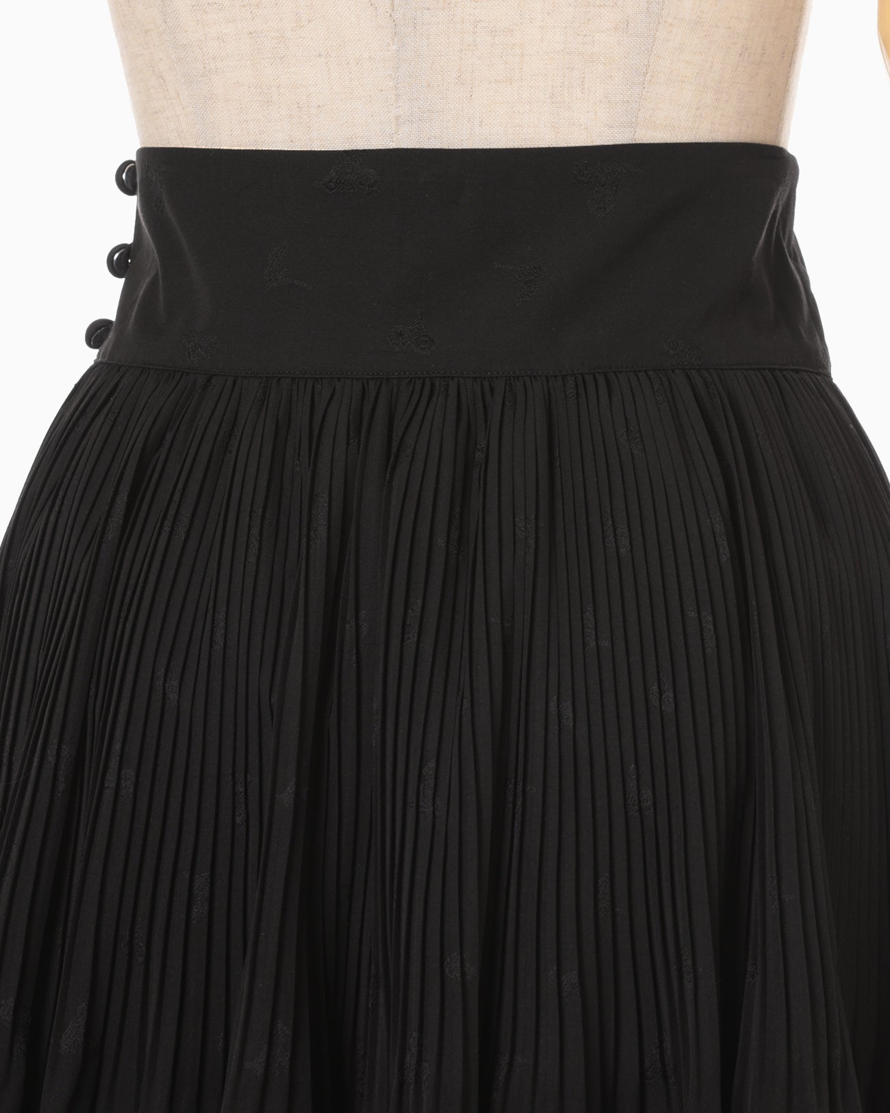 Floral Jacquard Cotton Pleated Skirt - black