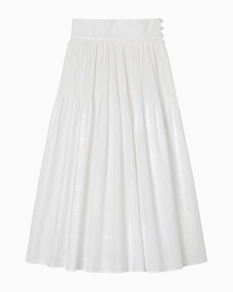 Floral Jacquard Cotton Pleated Skirt - white