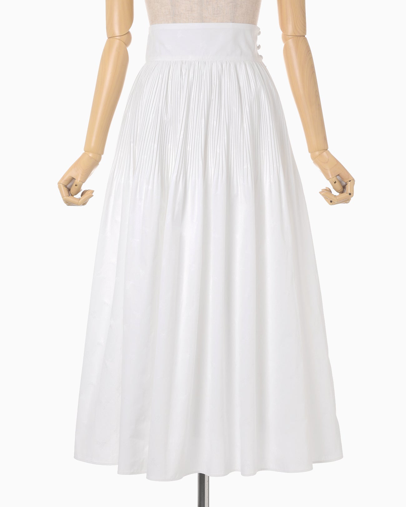 Floral Jacquard Cotton Pleated Skirt - white