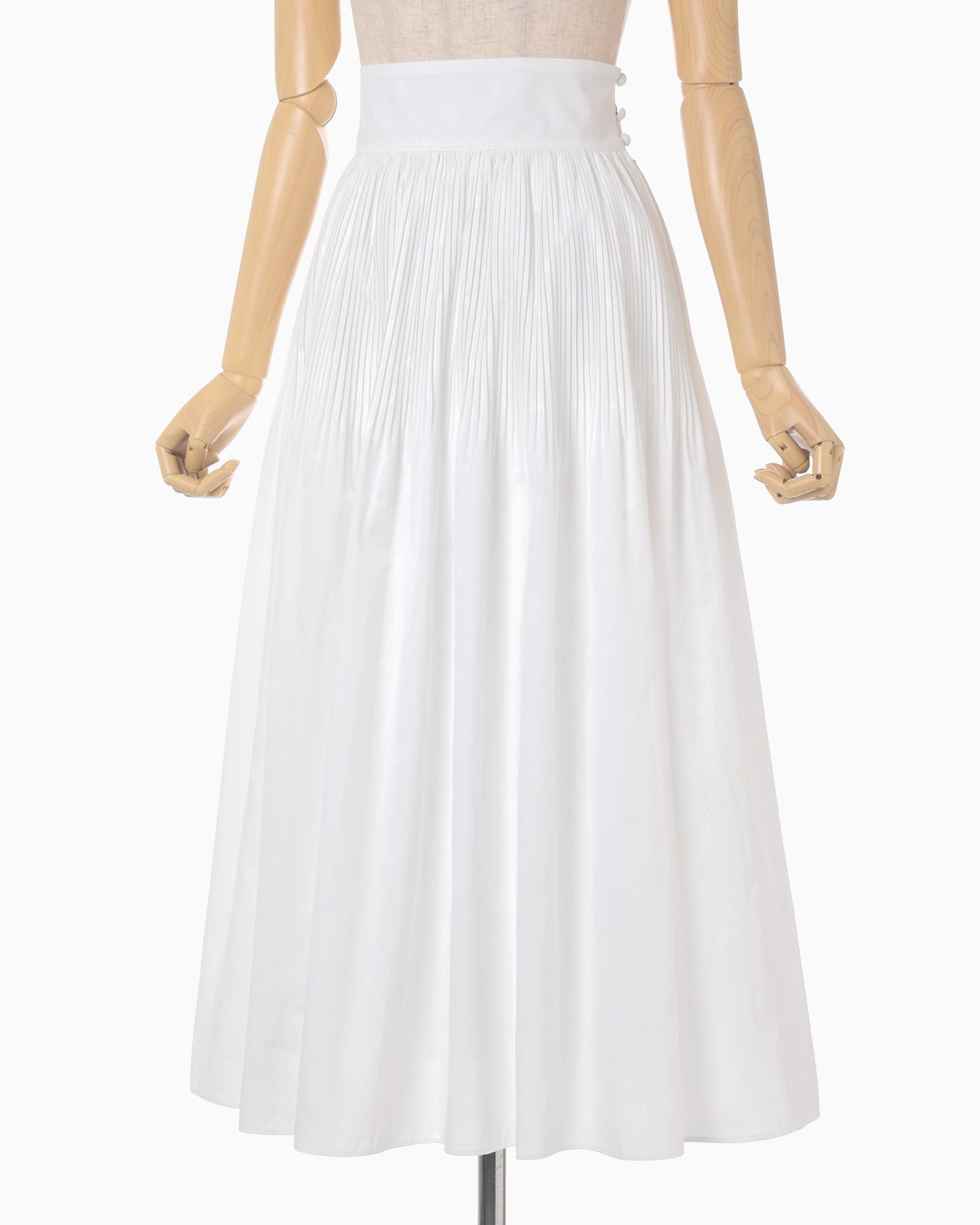 Floral Jacquard Cotton Pleated Skirt - white