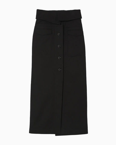 Organic Cotton Twill Fold-Over Waisted Skirt - black