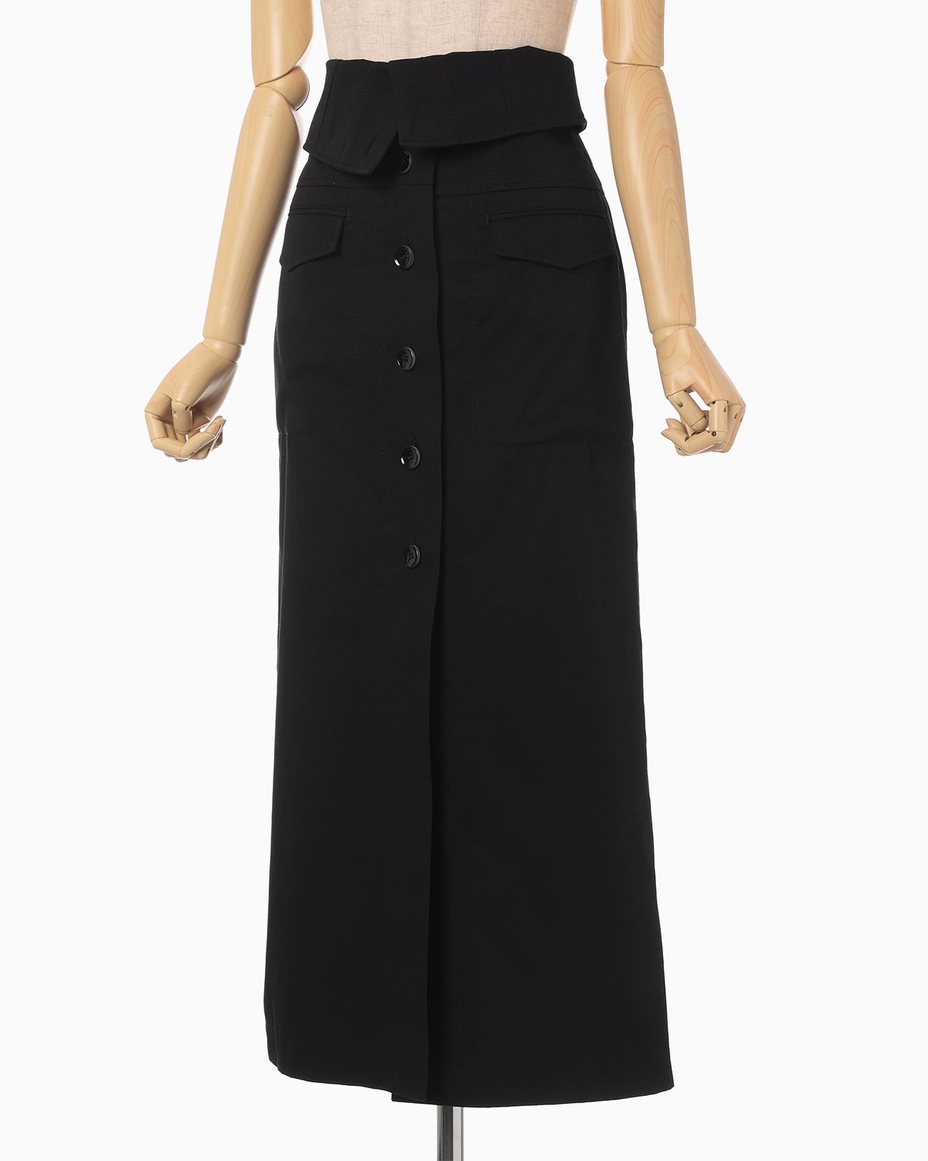 Organic Cotton Twill Fold-Over Waisted Skirt - black