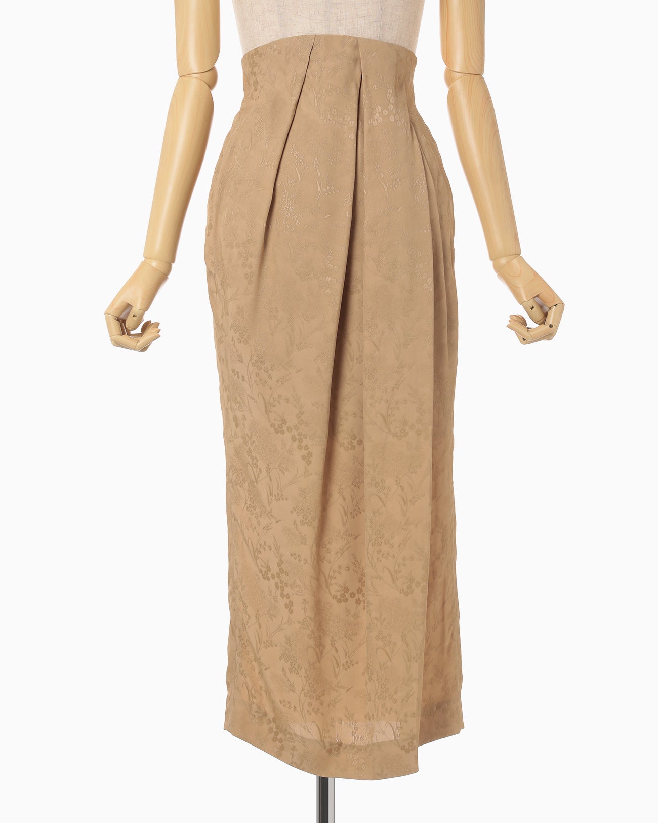 Floral Jacquard Tucked Waist Skirt - beige
