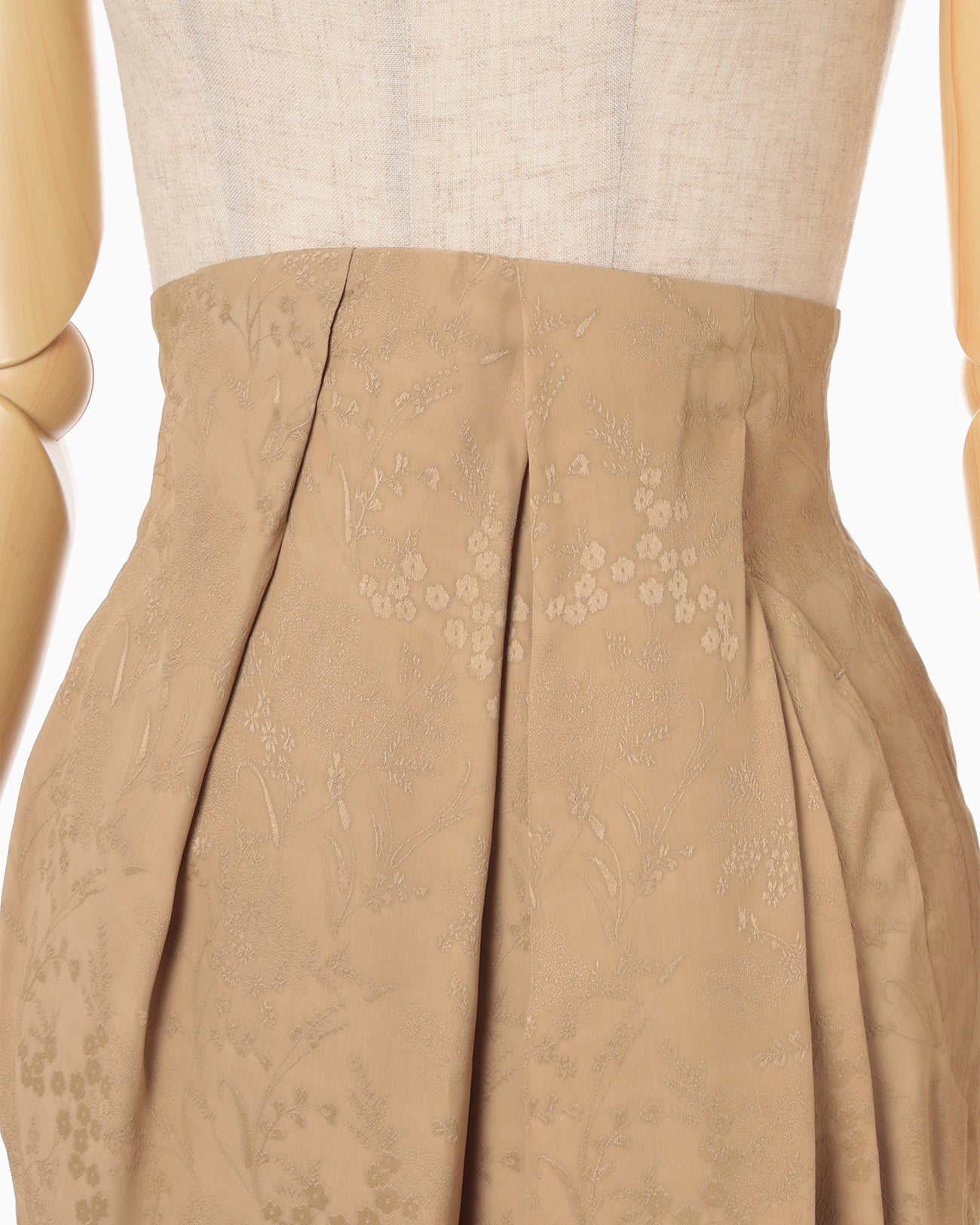 Floral Jacquard Tucked Waist Skirt - beige