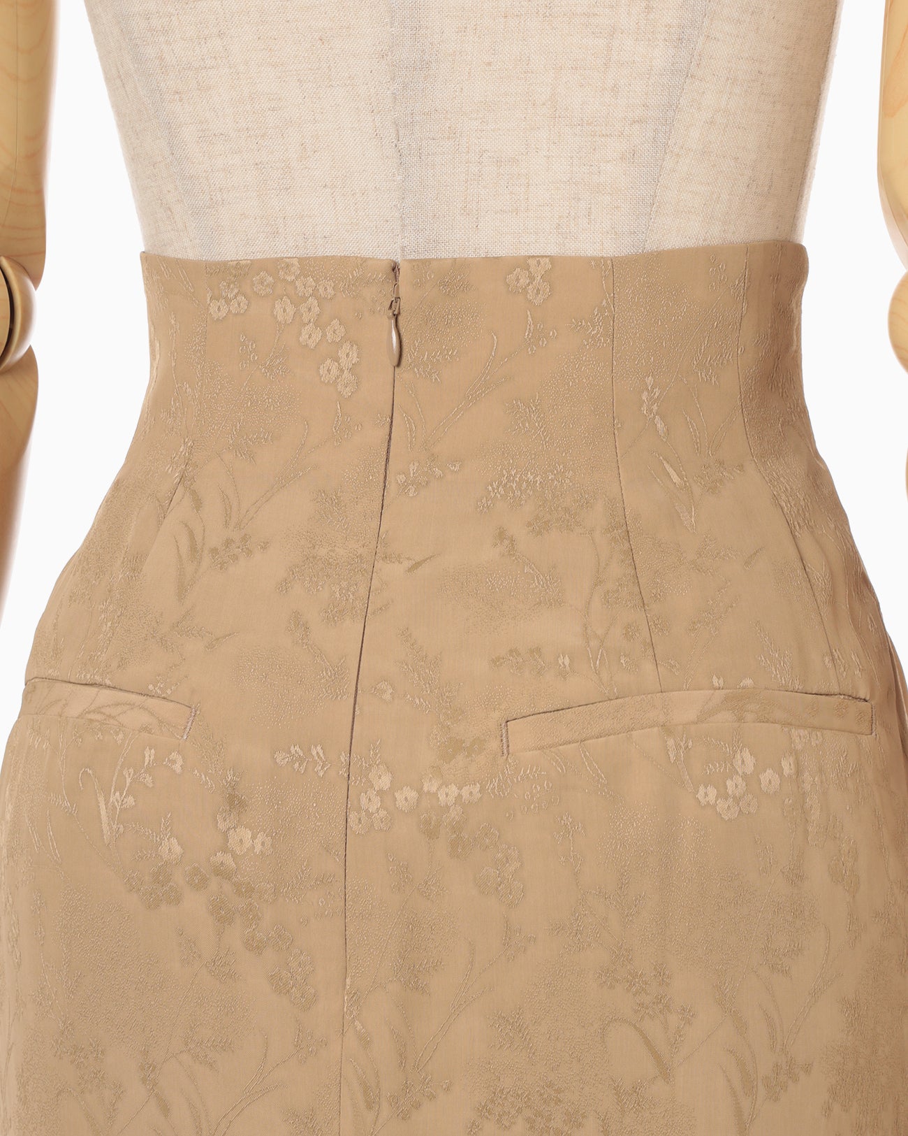 Floral Jacquard Tucked Waist Skirt - beige