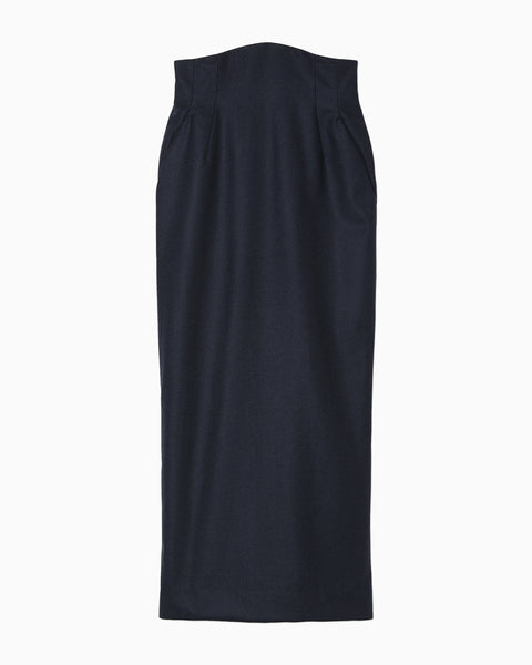 Wool Flannel I-Line Skirt - navy
