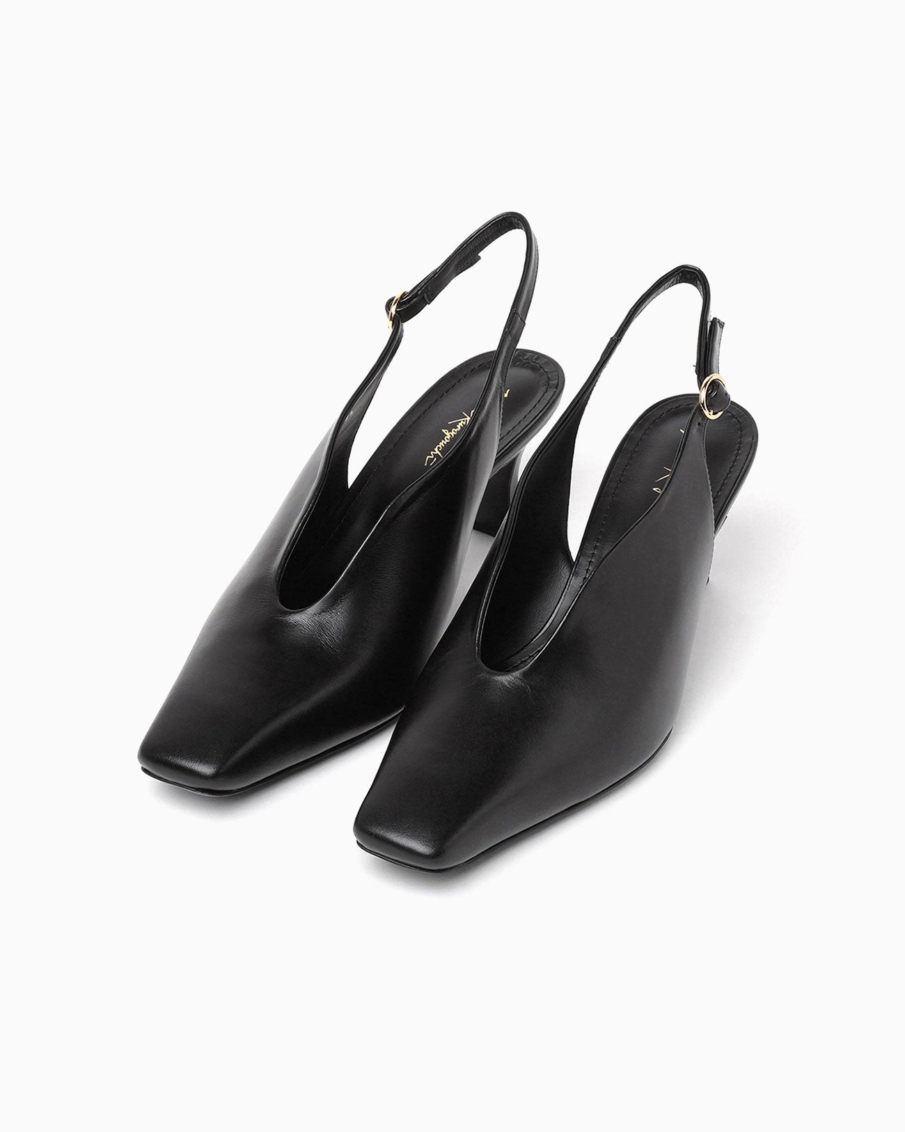 Curved Line Sling Back Heels - black