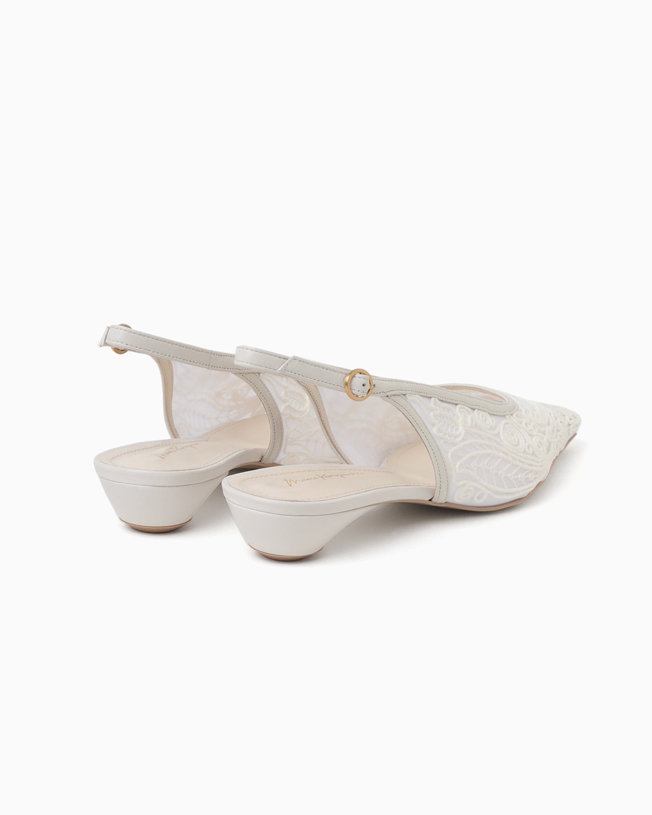 Cording Embroidery Sling Back Heels - white - Mame Kurogouchi