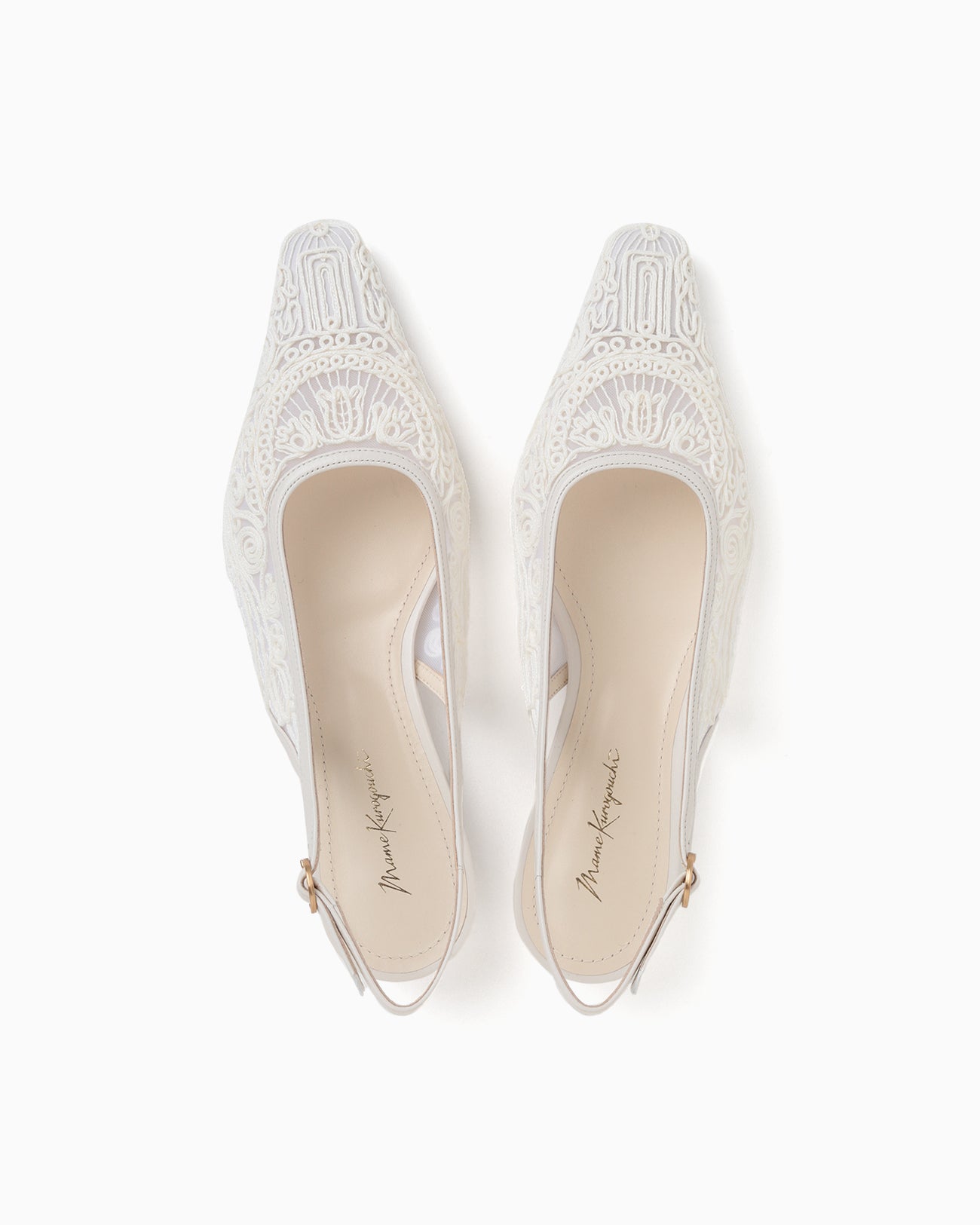 Cording Embroidery Sling Back Heels - white