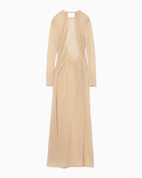 Lamé Jersey Classic Sheer Dress - beige