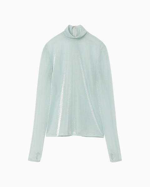 Lamé Jersey High Neck Sheer Top - mint green