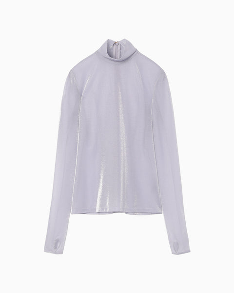 Lamé Jersey High Neck Sheer Top - purple