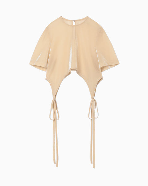Lamé Jersey Cropped Sheer Top - beige