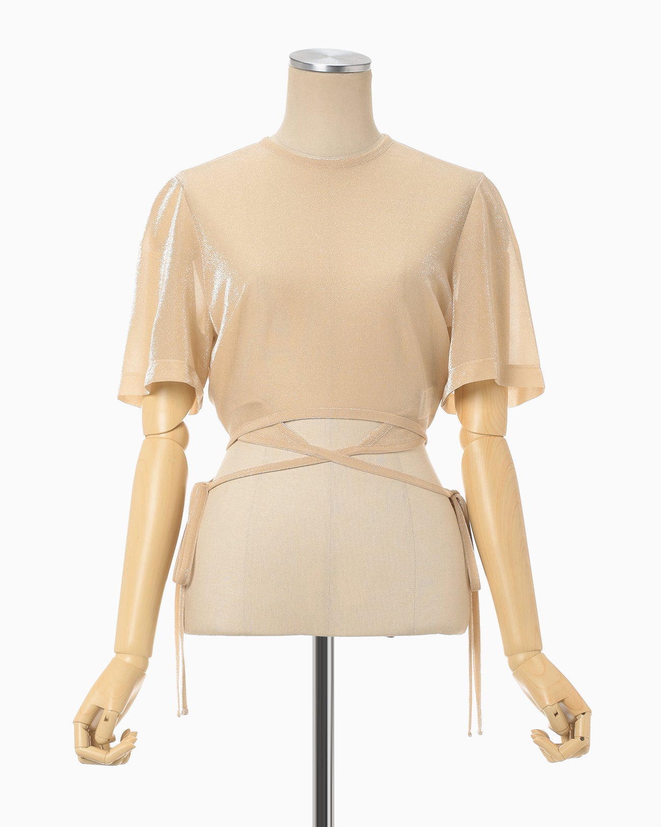 Lamé Jersey Cropped Sheer Top - beige - Mame Kurogouchi 