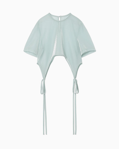 Lamé Jersey Cropped Sheer Top - mint green