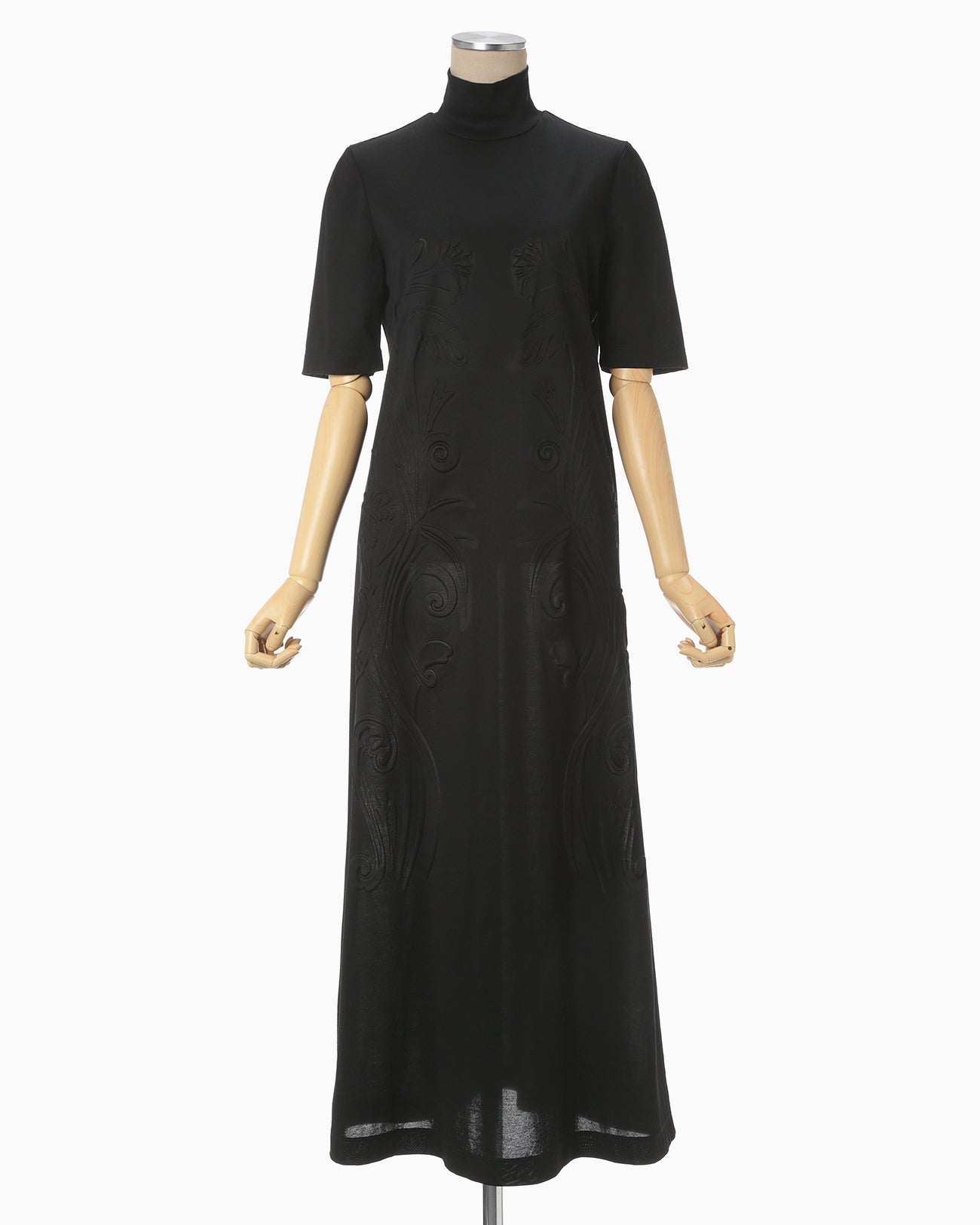 Floral Embossed Cotton Jersey A-Line Dress - black - Mame Kurogouchi 