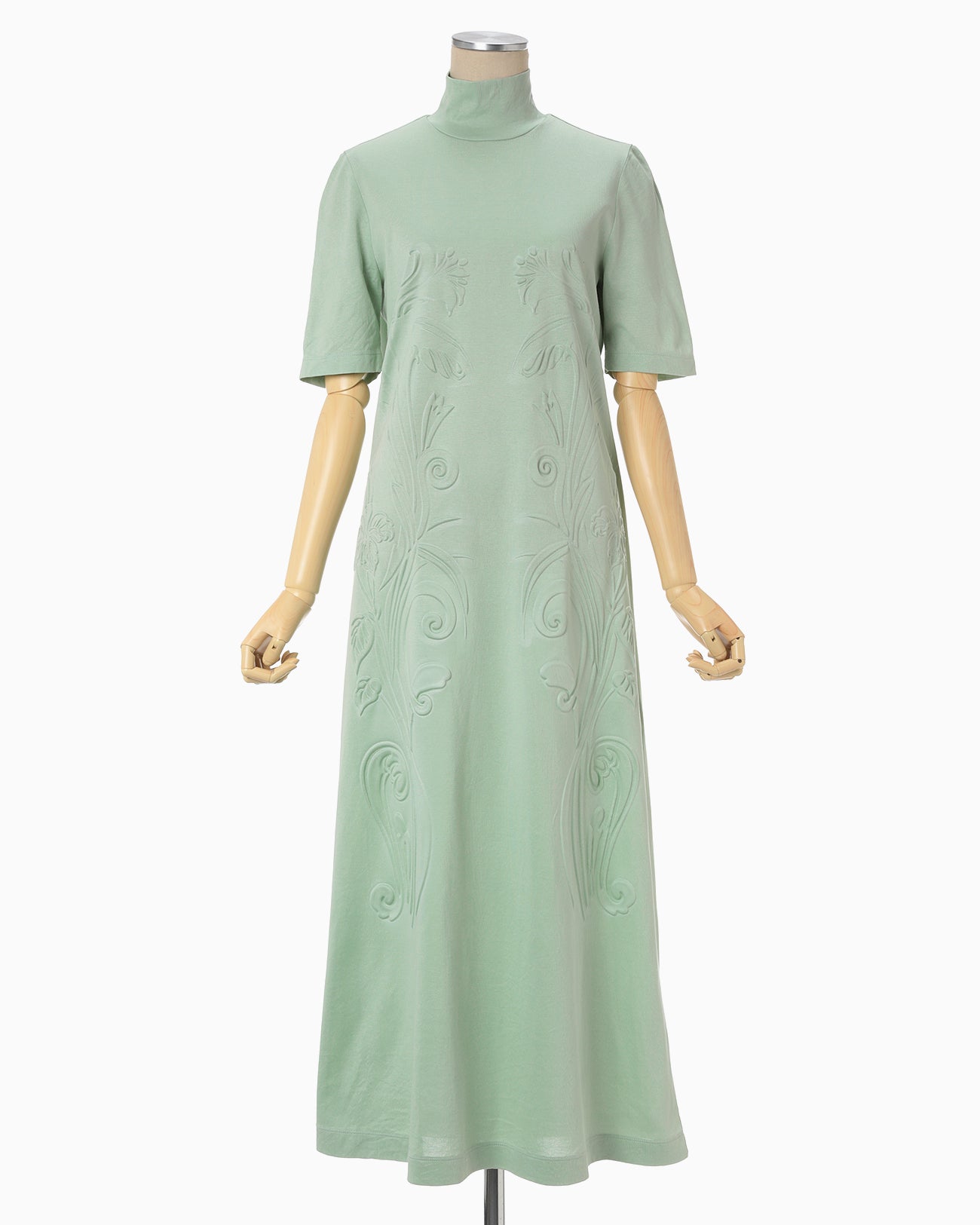 Floral Embossed Cotton Jersey A-Line Dress - mint green