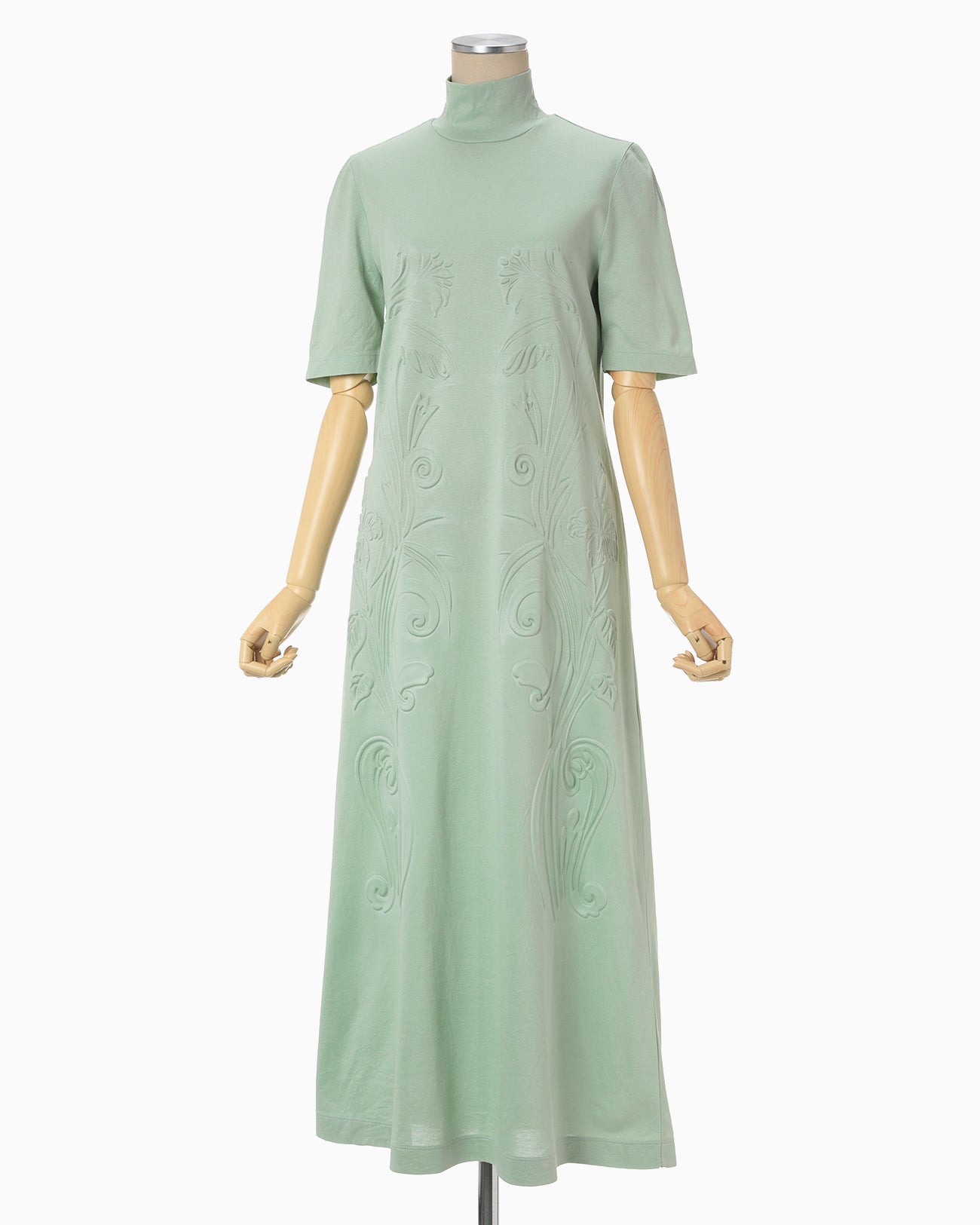 Floral Embossed Cotton Jersey A-Line Dress - mint green