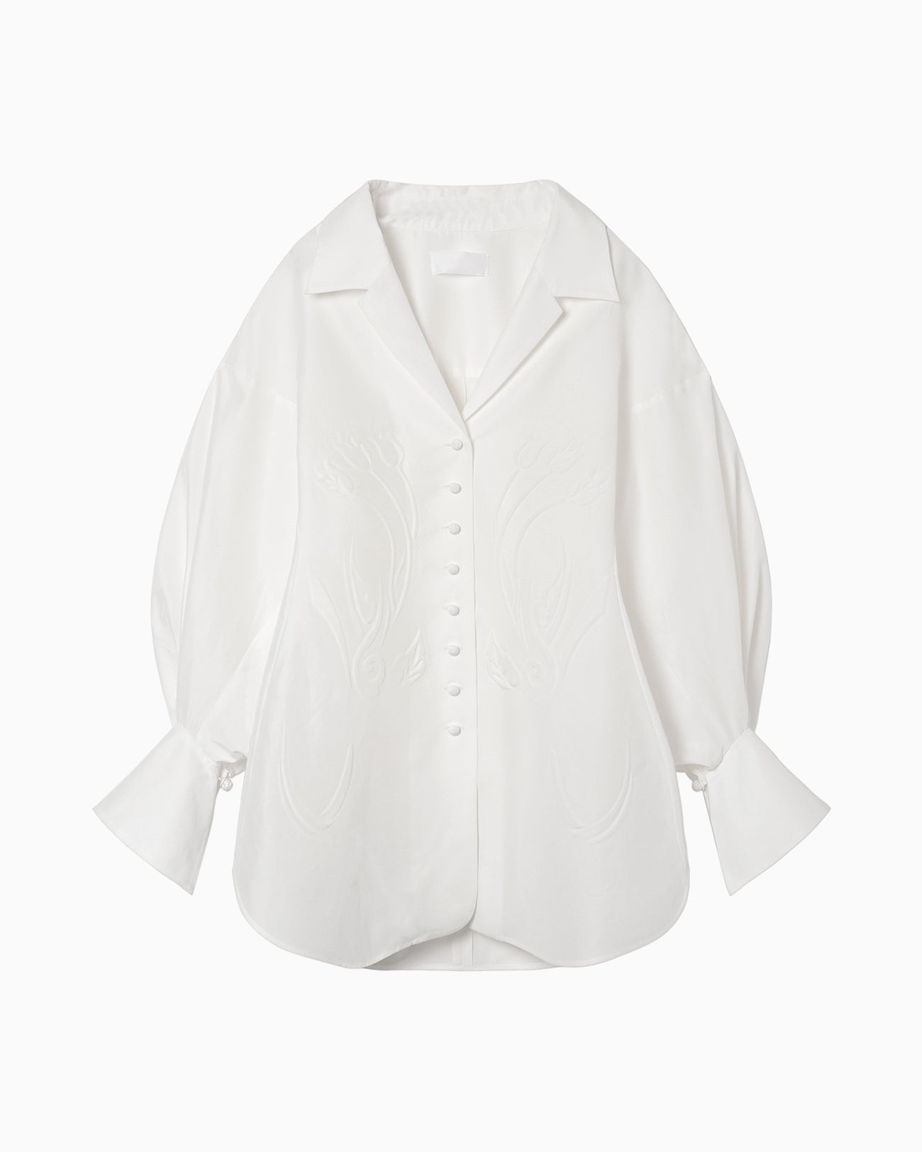Floral Embossed Oversized Cotton Shirt - white - Mame Kurogouchi