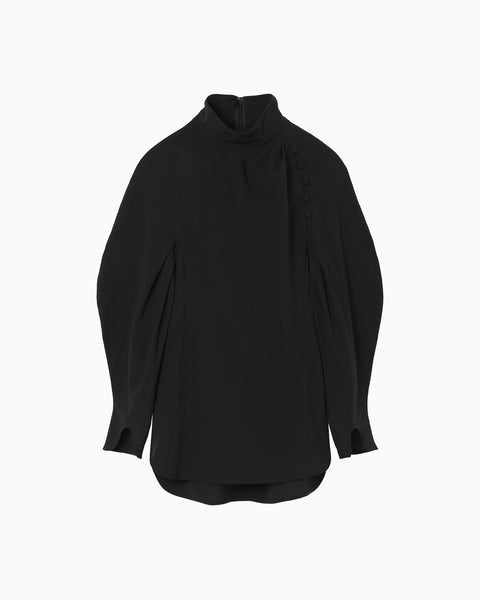 Crepe Cotton High Neck Blouse - black