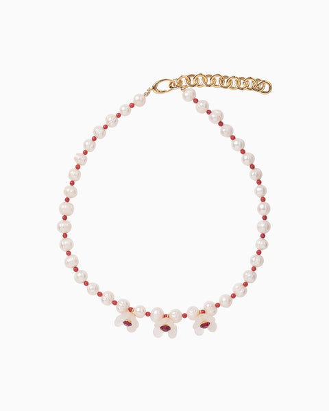 Organic motif Glass Necklace - white