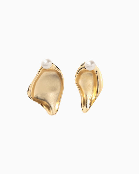 Organic motif Brass Earrings - gold