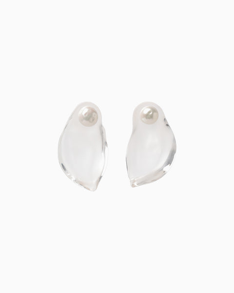 Organic motif Glass Earrings - clear