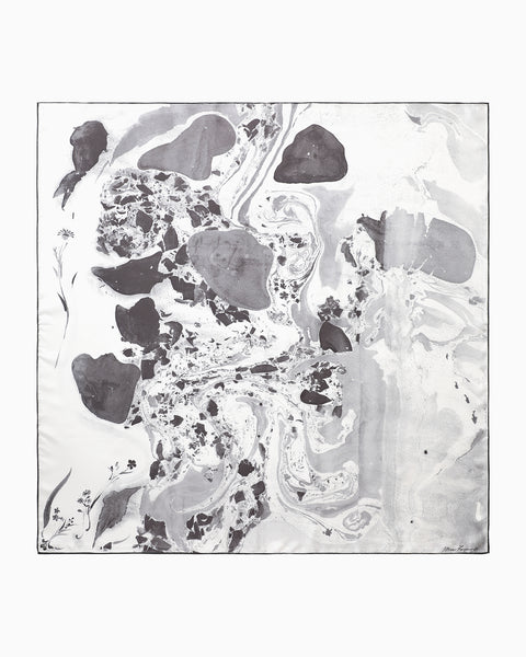 Hand Printed Silk Scarf - grey