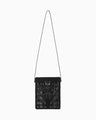 Cording Embroidery Pouch With Leather Strap - black