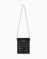 Cording Embroidery Pouch With Leather Strap - black