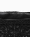 Cording Embroidery Pouch With Leather Strap - black