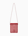 Cording Embroidery Pouch With Leather Strap - red