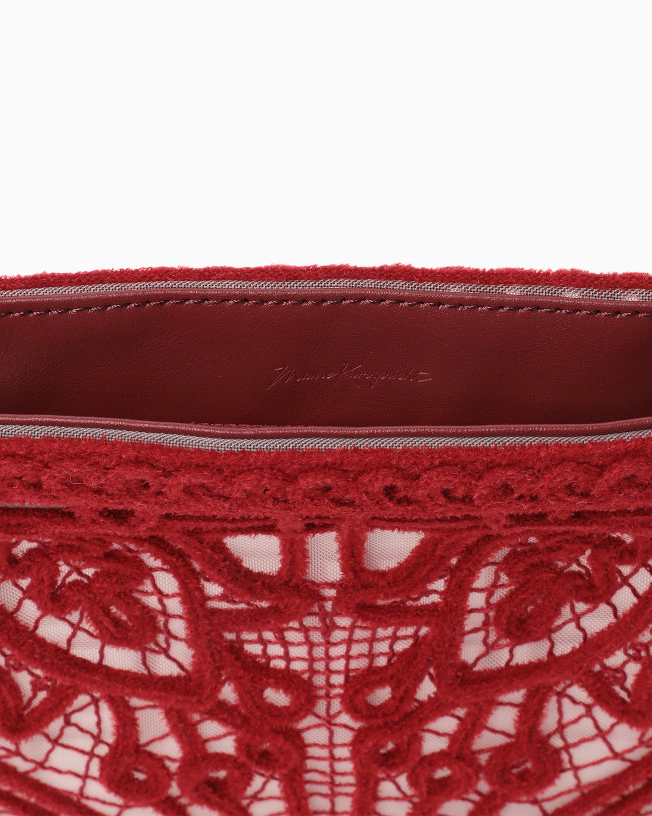 Cording Embroidery Pouch With Leather Strap - red