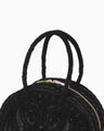 Cording Embroidery Demi Lune Handbag - black