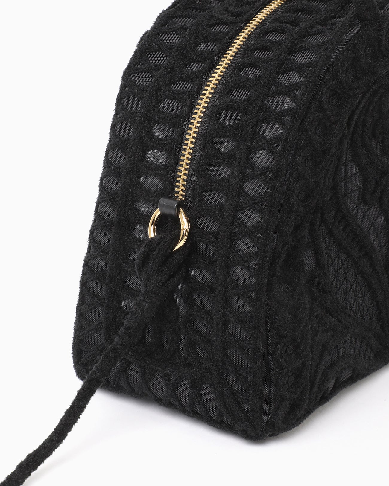 Cording Embroidery Demi Lune Handbag - black