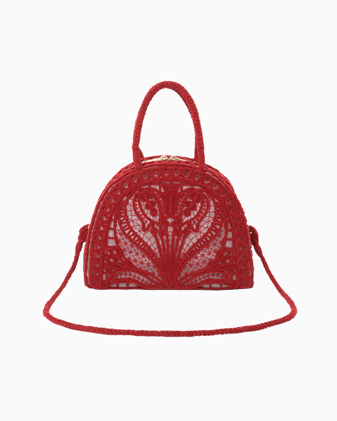Cording Embroidery Demi Lune Handbag - red