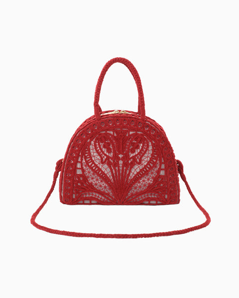 Cording Embroidery Demi Lune Handbag - red