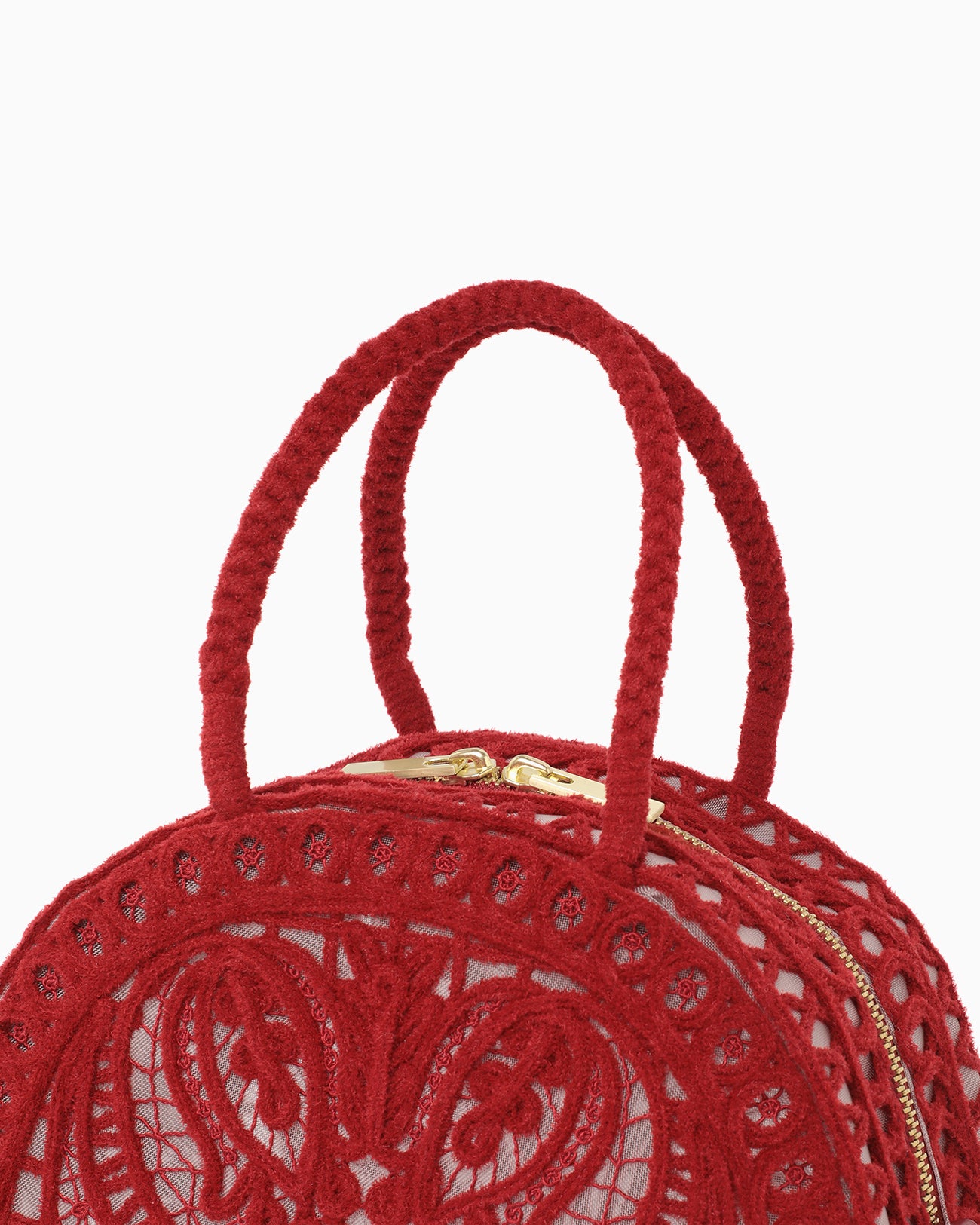 Cording Embroidery Demi Lune Handbag - red
