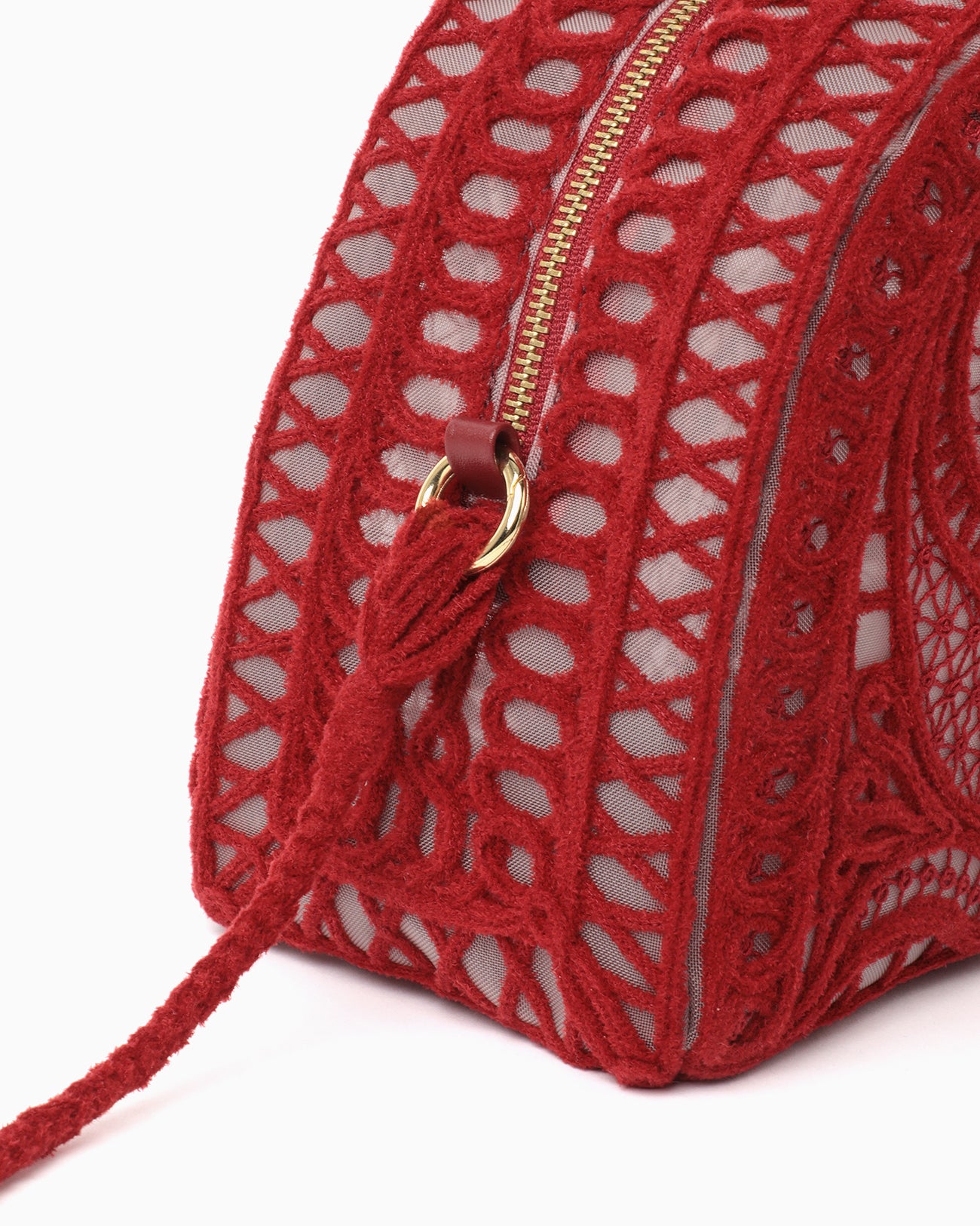 Cording Embroidery Demi Lune Handbag - red