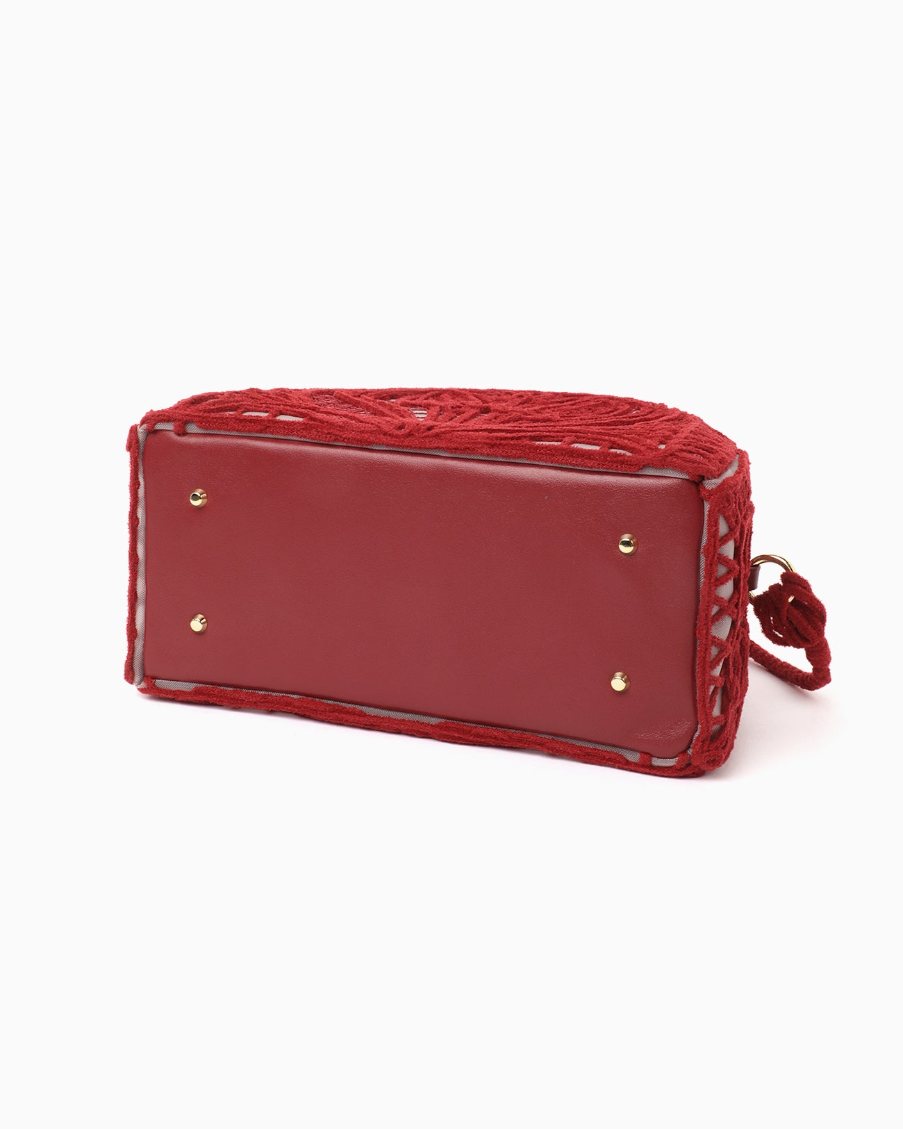Cording Embroidery Demi Lune Handbag - red